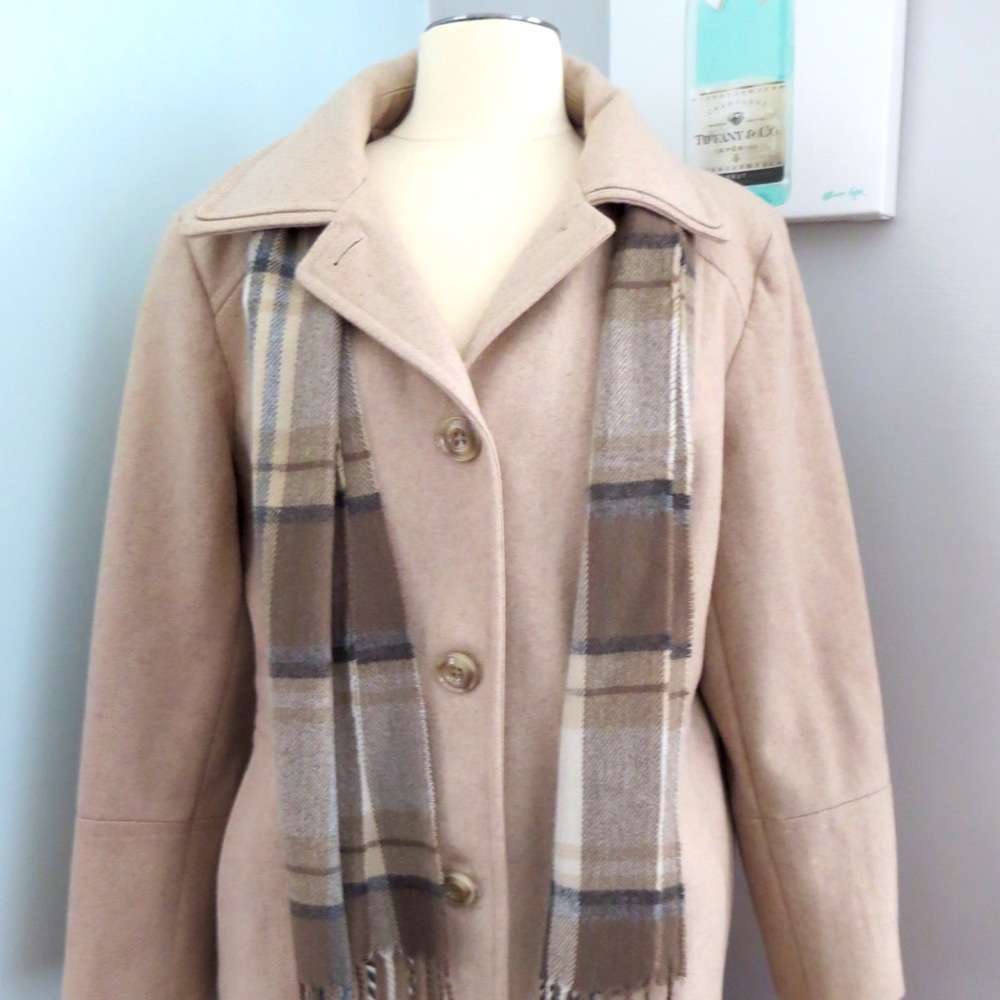 London Fog Single-Breasted Peacoat with Scarf